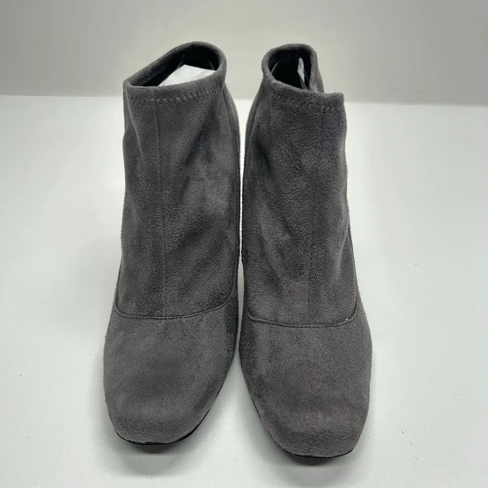 Nine West Gray Faux Suede Sock Booties Stiletto Heel Almond Round Toe Size 6.5 M